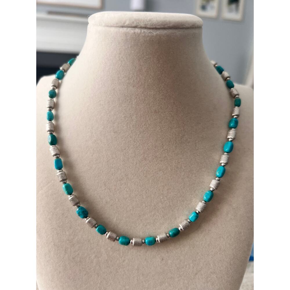 Signed Milor Italy Bronze Turquoise Bead Necklace 16" Vintage Lobster Clasp - Picture 4 of 8